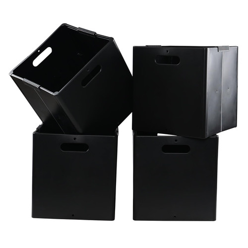 Wekioger 4-Pack Plastic Foldable Cube Storage Bins, Collapsible Storage Cubes Bin Organizer, Black