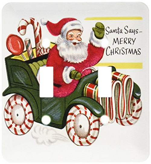 3dRose lsp_172773_2 Santa Says Merry Christmas Driving in His Car with Candy Cane Wheels Light Switch Cover