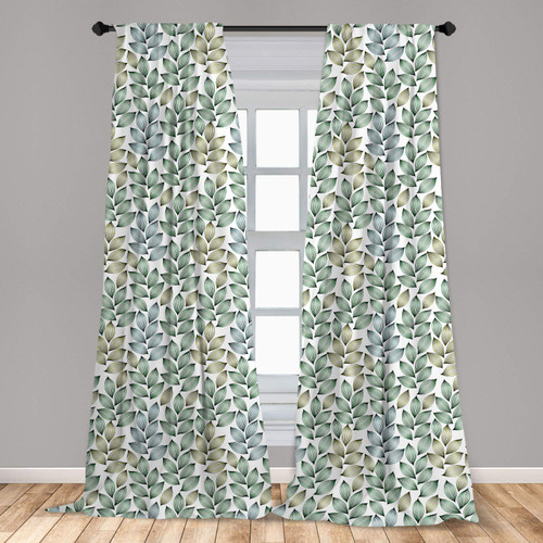 Ambesonne Floral Window Curtains, Detailed Leaves with Pointy Edges Stripes Spring Tones, Lightweight Decor 2-Panel Set with Rod Pocket, Pair of - 28" x 63", Multicolor