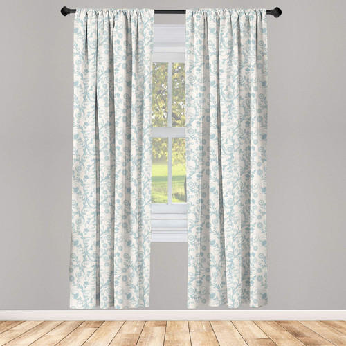 Ambesonne Floral Vintage Window Curtains, Vintage Composition of Feminine Ornaments Leafy Branches, Lightweight Decor 2-Panel Set with Rod Pocket, Pair of - 28" x 63", Pale Blue Grey Eggshell