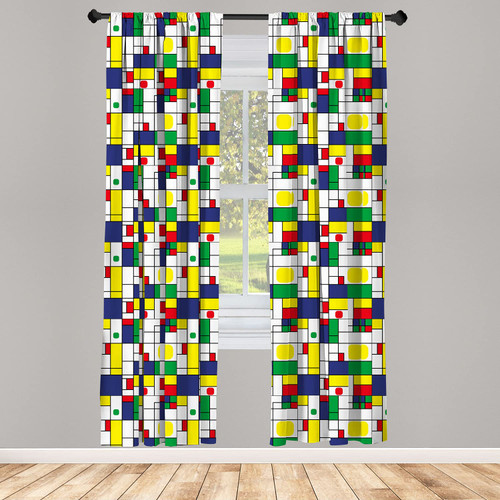 Ambesonne Geometric Curtains, Colorful Design Squares and Rounds Green Yellow Blue Lavender and Vermilion, Window Treatments 2 Panel Set for Living Room Bedroom, Pair of - 28" x 63", White Multicolor Ambesonne Geometric Curtains, Colorful Design Squares and Rounds Green Yellow Blue Lavender and Vermilion, Window Treatments 2 Panel Set for Living Room Bedroom, Pair of - 28" x 63", White Multicolor
