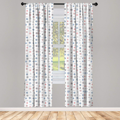 Ambesonne Nautical Curtains, Marine Elements Featured Life Anchor Compass Sea Waves Theme, Window Treatments 2 Panel Set for Living Room Bedroom, Pair of - 28" x 63", Blue and Red
