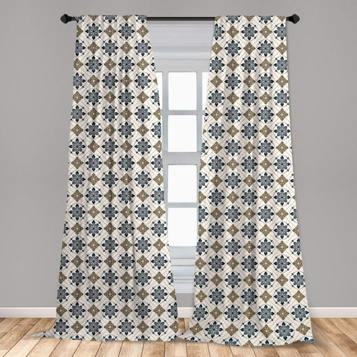 Ambesonne Persian Window Curtains, Retro Boho Welsh Pears with Persian Pickles Traditional Motif Design Print, Lightweight Decor 2-Panel Set with Rod Pocket, Pair of - 28" x 63", Brown Blue
