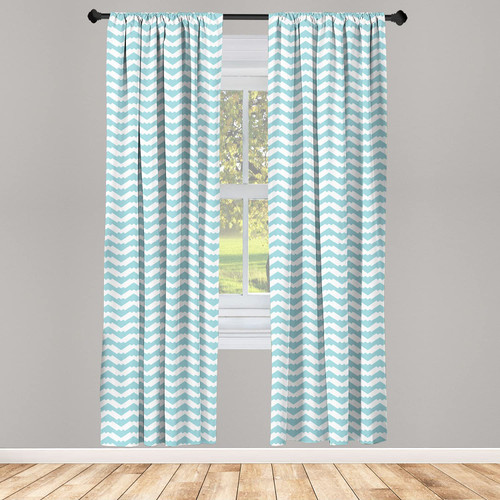 Ambesonne Retro Curtains, Design Chevron Wavy Pattern Zigzags Abstract Snowy Mountaintop Concept, Window Treatments 2 Panel Set for Living Room Bedroom, Pair of - 28" x 63", Pale Blue White