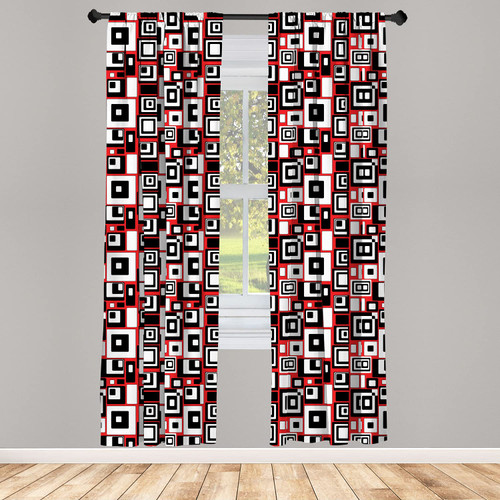 Ambesonne Abstract Window Curtains, Minimalist Geometric Retro Rectangle Forms Nostalgia Art Print, Lightweight Decor 2-Panel Set with Rod Pocket, Pair of - 28" x 63", Vermilion Black