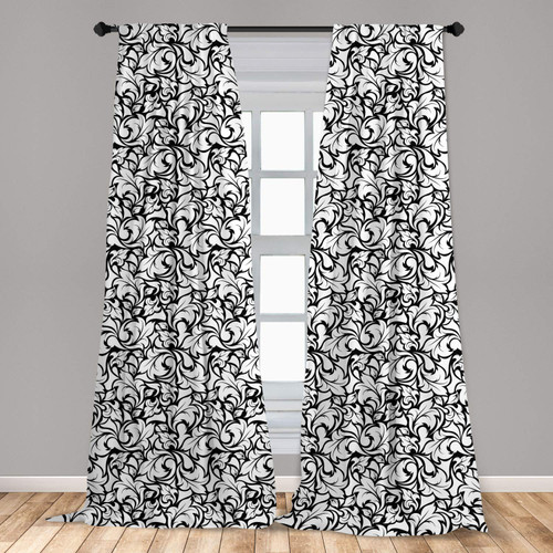 Ambesonne Floral Window Curtains, Monochrome Leaves Abstract Design Botanical Arrangement Gardening Inspiration Print, Lightweight Decor 2-Panel Set with Rod Pocket, Pair of - 28" x 84", Black White