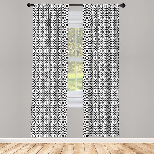 Ambesonne Black and White Curtains, Mosaic of Floral Circles Old Fashioned Geometric Pattern Optical Effect, Window Treatments 2 Panel Set for Living Room Bedroom, Pair of - 28" x 63", Black White