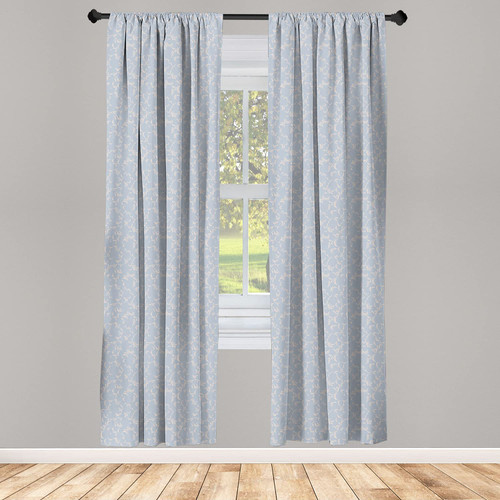 Ambesonne Floral Curtains, Flower Arrangement Abstract Flying Petals Foliage Leaves Silhouette Composition, Window Treatments 2 Panel Set for Living Room Bedroom, Pair of - 28" x 63", Blue Grey Tan