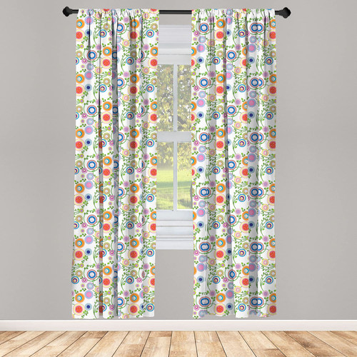 Ambesonne Floral Window Curtains, Spring Theme with Circular Flower Petals Blossom Flora Curved Branches Growth Print, Lightweight Decor 2-Panel Set with Rod Pocket, Pair of - 28" x 63", Multicolor