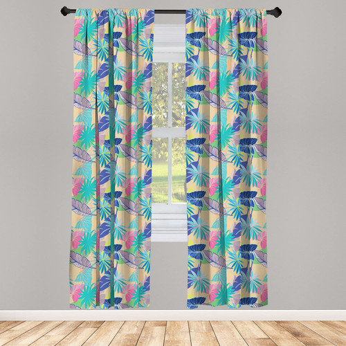 Ambesonne Tropical Window Curtains, Exotic Hawaiian Flora with Colorful Foliage Leaves Illustration of Summer Nature, Lightweight Decor 2-Panel Set with Rod Pocket, Pair of - 28" x 63", Multicolor