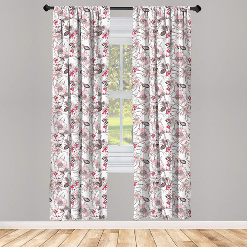 Ambesonne Vintage Curtains, Pastel Floral Blossom Petals Romantic Flourishing, Window Treatments 2 Panel Set for Living Room Bedroom, Pair of - 28" x 63", Pale Pink Warm Taupe