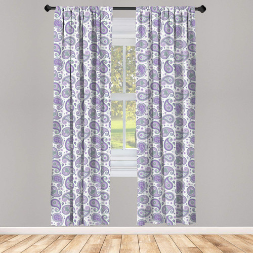 Ambesonne Paisley Curtains, Repetition of Oriental Motif Flowers in Pastel Tone, Window Treatments 2 Panel Set for Living Room Bedroom, Pair of - 28" x 63", Laurel Green Lavender