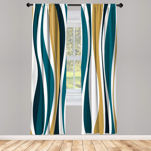 Ambesonne Vintage Window Curtains, Retro Vibrant Stripes Funky Lines Design Patterns Abstract Print, Lightweight Decorative 2-Panel Set & Rod Pocket, Pair of - 28" x 63", Dark Teal