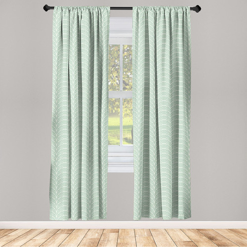 Ambesonne Botanical Window Curtains, Olive Branch Leaves Damask Pastel Nostalgia Vintage Repetitive Pattern, Lightweight Decor 2-Panel Set with Rod Pocket, Pair of - 28" x 84", Mint Green and White