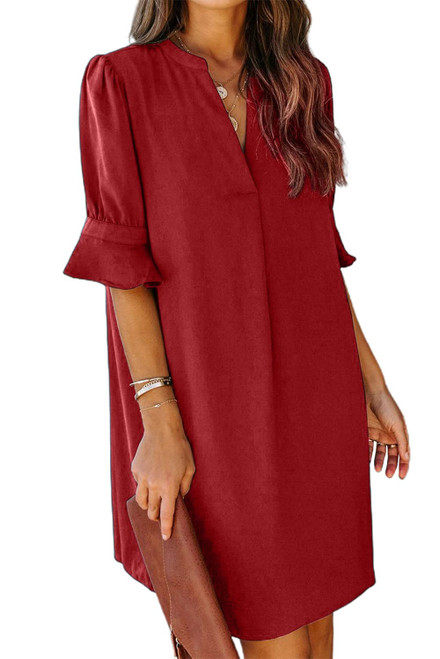 MARZXIN Women 2023 Casual Mini Dresses Ruffled Short Sleeve V Neck Shift Dress Half Sleeve Summer Formal Dresses Red M