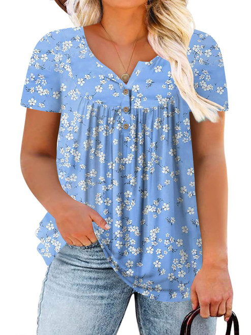 Women Plus Size Tops 4XL Summer Floral Print Shirt Ladies Buttons Tunics 031 26W
