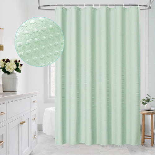 MitoVilla Green Shower Curtain 72 x 78, Long Waffle Fabric Shower Curtains for Modern Luxury Bathroom Decor, Heavy Duty Hotel Cloth Shower Curtains 78 inch Long, Mint Green