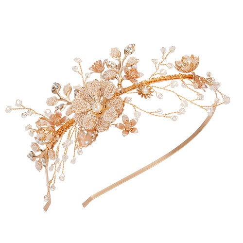 SWEETV Flower-Leaf Bridal Headband Gold Crystal Tiara for Women Pearl Wedding Headpieces for Bride Hair Accessories for Prom Birthday Party SWEETV Flower-Leaf Bridal Headband Gold Crystal Tiara for Women Pearl Wedding Headpieces for Bride Hair Accessories for Prom Birthday Party