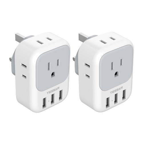2 Pack US to UK Plug Adapter, TESSAN Ireland Scotland Type G Power Adapter, 4 American Outlets 3 USB, Travel Adaptor Converter for USA to England London British Hong Kong Irish Kenya Dubai Qatar 2 Pack US to UK Plug Adapter, TESSAN Ireland Scotland Type G Power Adapter, 4 American Outlets 3 USB, Travel Adaptor Converter for USA to England London British Hong Kong Irish Kenya Dubai Qatar