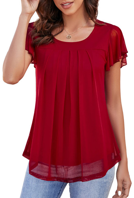KOAIZ Womens Plus Size Cute Blouses For Casual Short Sleeve Shirts Office Tops to Wear With Leggings Summer Floral Clothes Hawaii Loose Fit Dressy Tunic Red XXL