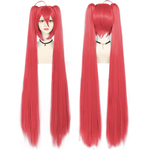 ANOGOL Hair Cap + Dark Red Wig Long Straight Wig With 2 Clip-on Ponytails Cosplay Wig With Bangs for Cosplay Halloween Party Costume