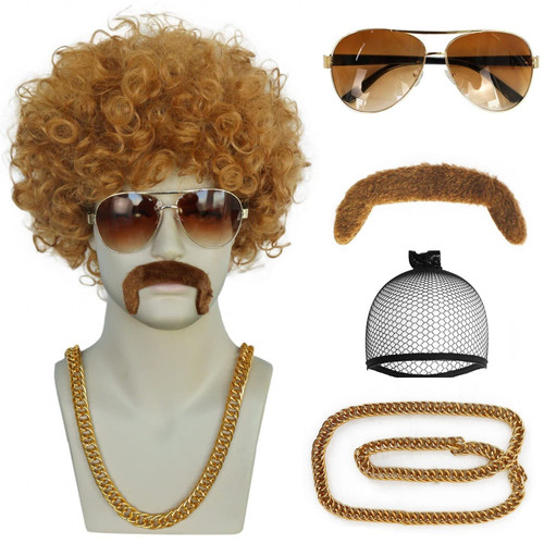 ANOGOL 5Pcs Set Peluca Afro Wig Men Light Brown Curly Wig, 80S Costumes For Men, 70S Wigs For Men, 80S Outfit For Men Afro Wig Men Disco Wig For Halloween,Short Black Wigs For Disco Outfits Men Boys Party, Curly Wig Men Rocker Costume Set Synthetic W ANOGOL 5Pcs Set Peluca Afro Wig Men Light Brown Curly Wig, 80S Costumes For Men, 70S Wigs For Men, 80S Outfit For Men Afro Wig Men Disco Wig For Halloween,Short Black Wigs For Disco Outfits Men Boys Party, Curly Wig Men Rocker Costume Set Synthetic W