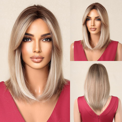 testar Blonde Bob Wigs For Black Women Shoulder Length Layered Straight Wigs With Bangs Dark Roots Heat Resistant Synthetic Wig Natural Looking Hair Repalcement testar Blonde Bob Wigs For Black Women Shoulder Length Layered Straight Wigs With Bangs Dark Roots Heat Resistant Synthetic Wig Natural Looking Hair Repalcement