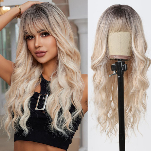 Allbell Blonde Wig for Women Long Curly Wavy Wigs with Bangs Natural Looking Synthetic Hair Replacement for Girls Daily Party Wear Allbell Blonde Wig for Women Long Curly Wavy Wigs with Bangs Natural Looking Synthetic Hair Replacement for Girls Daily Party Wear