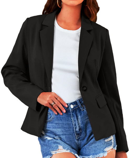 Febriajuce Women's Long Sleeve Blazer Open Front Cardigan Jacket Work Office Lapel Collar Blazers with Pocket Black Febriajuce Women's Long Sleeve Blazer Open Front Cardigan Jacket Work Office Lapel Collar Blazers with Pocket Black