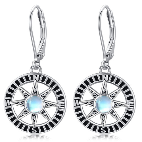 Compass Earrings 925 Sterling Silver Moonstone Leverback Earrings Drop Dangle Earrings for Women Girls Graduation Traval Lover Gifts Compass Earrings 925 Sterling Silver Moonstone Leverback Earrings Drop Dangle Earrings for Women Girls Graduation Traval Lover Gifts