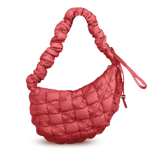 Puffer Bag Quilted Padded Tote Bags for Women Puffy Hobo Purse Lightweight Down Cotton Crossbody Shoulder Bag Brick Red