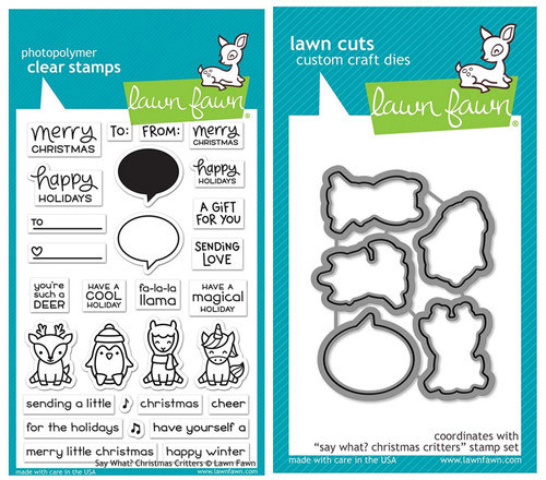 Lawn Fawn Say What? Christmas Critters Clear Stamp Set and Coordinating Lawn Cuts Custom Craft Dies Two Item Bundle (LF1778, LF1779)