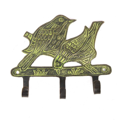 Indian Shelf Hooks for Hanging Keys | Green Antique Coat Hooks Vintage | Brass Hanger for Wall | Birds Tri Hook | Wall Hooks Kitchen | Hook Coat Rack Wall Mounted [13.21 cm]