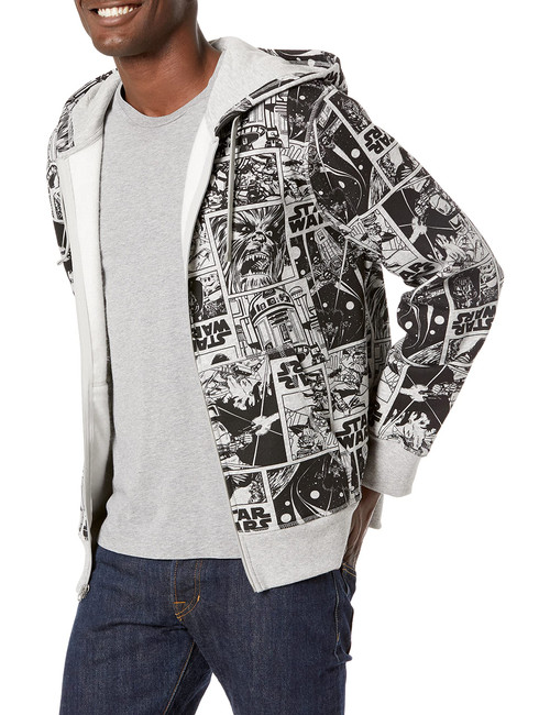 Amazon Essentials Disney | Marvel | Star Wars Men's Fleece Full-Zip Hoodie Sweatshirts (Available in Big & Tall), Star Wars Comic, Small