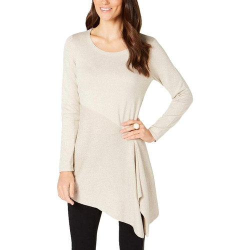 Alfani Women's Blouse Pullover Asymmetrical Shimmer Beiges, X-Large