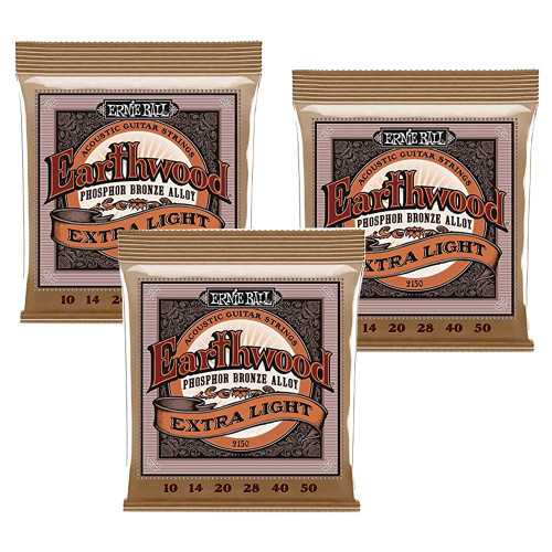 3 PACK Ernie Ball P02150 Earthwood Extra Light Phosphor Bronze Acoustic String Set.010 - .050