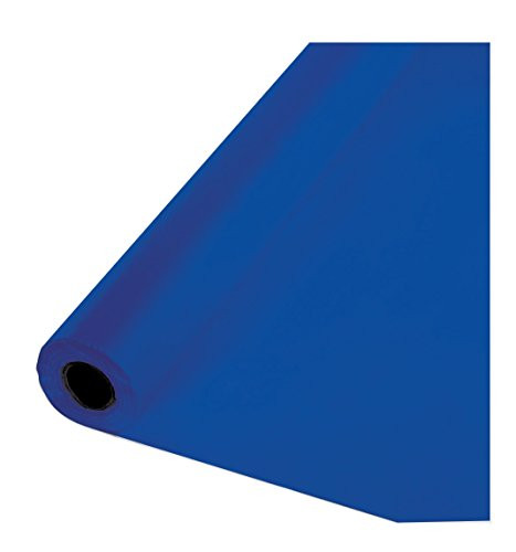 Creative Converting 319026 Festive Cobalt Plastic Table Cover Banquet Roll Tablecover, 40" X 250', Blue