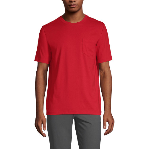 Lands' End Mens Short Sleeve Pocket Super-T Tee Compass Red Regular Small