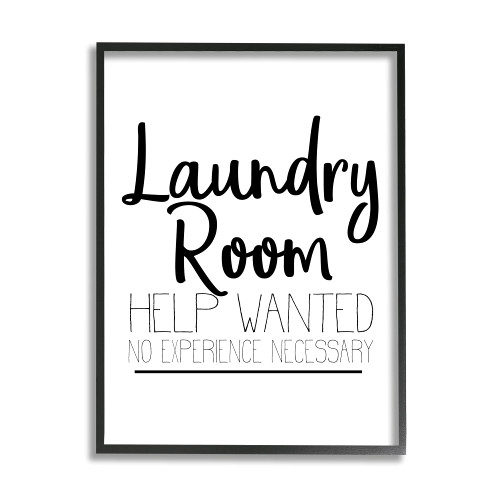 Stupell Industries Help Wanted Laundry Room Sign Bold Black, Designed by Kim Allen Framed Wall Art, 11 x 14