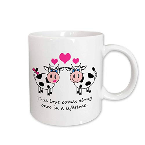 3dRose True Love Comes Along Once in a Lifetime, Cute Happy Cows Design Mug, 15-Ounce