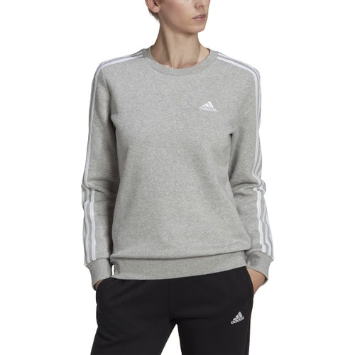 adidas Essentials 3-Stripes Womens Fleece Sweatshirt XS Medium Grey Heather-white