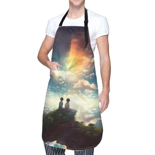 EVANEM Anime Sky Waterproof Apron with Adjustable Neck Strap Apron for Kitchen Chef Bib for Women Men Cooking Aprons