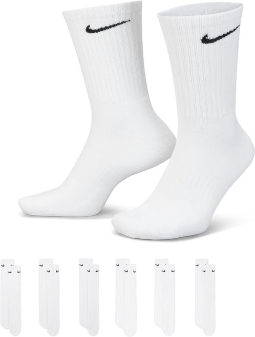 Nike Kids' Everyday Cotton Cushioned Crew Socks (6 Pair), White/Black, Small