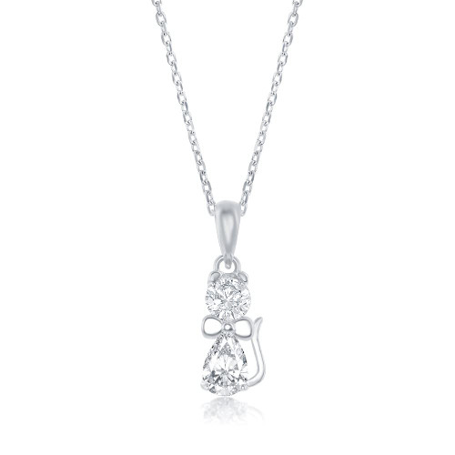 iJewelry2 Sterling Silver Clear CZ Lady Kitten Cat Pendant Necklace