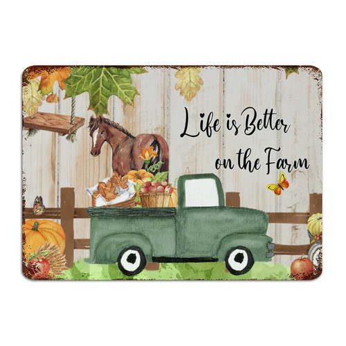 Autravelco Decorative Aluminum Metal Sign Life Is Better on The Farm Wall Decorations Art Poster Gate Bedroom Laundry Thanksgiving Pumpkin Harvest Metal Tin Sign Gift for Indoor 10x14 Inch