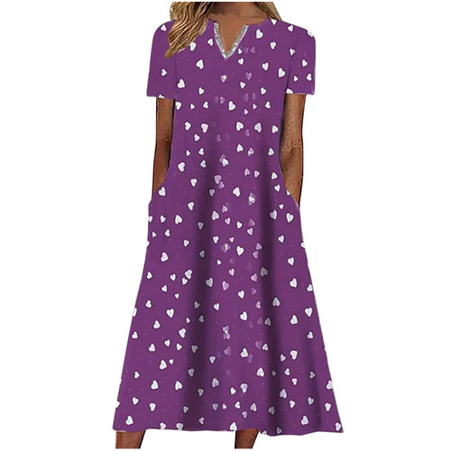 Graduation Dress Women Summer Floral Dresses with Pocket Short Sleeve Swing Dress Loose Sundress V Neck Knee Length Dress Beach Dresses African Dresses for Women