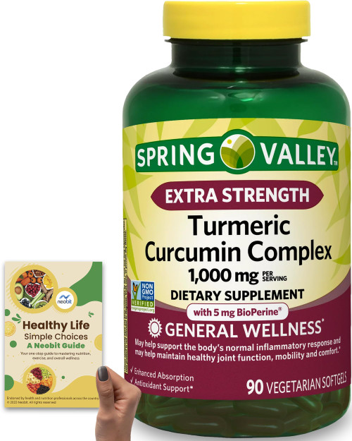 Spring Valley Extra Strength Turmeric Curcumin Complex, 1000 mg, 90 Count, (45 Days Supply) for Joint & Wellness Support - Bundle with 'Healthy Life, Simple Choices: Guide' (2 Items)