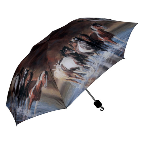 Rivers Edge Products 42-Inch Compact Umbrella with Pouch, 10-Inch Closed Size, Portable Windproof Umbrella for Work or Car, Small Travel Umbrella for Golf, Hunting, or Fishing, Horses