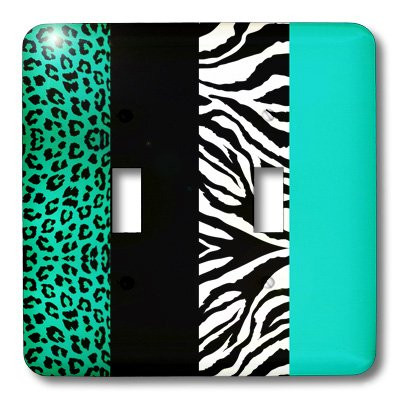 3dRose LSP_35444_2 Aqua Blue Black and White Animal Print-Leopard and Zebra Double Toggle Switch