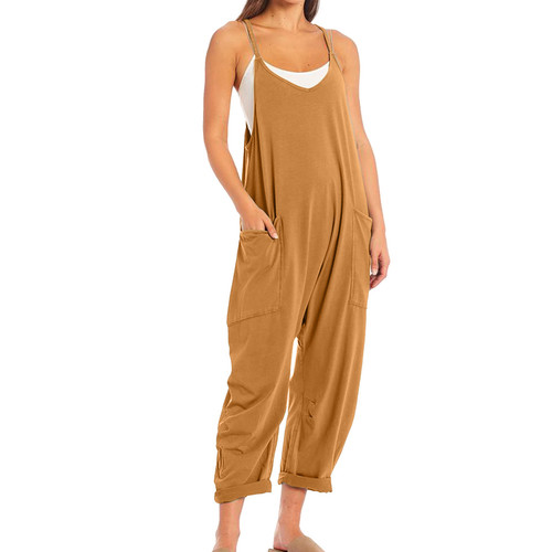 SeeLuNa Womens Casual Sleeveless Jumpsuits V-Neck Spaghetti Strap Wide Leg Romper Overalls Jumpsuit with Pockets(Brown,XL) SeeLuNa Womens Casual Sleeveless Jumpsuits V-Neck Spaghetti Strap Wide Leg Romper Overalls Jumpsuit with Pockets(Brown,XL)